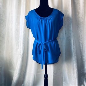 Blue tie waist blouse